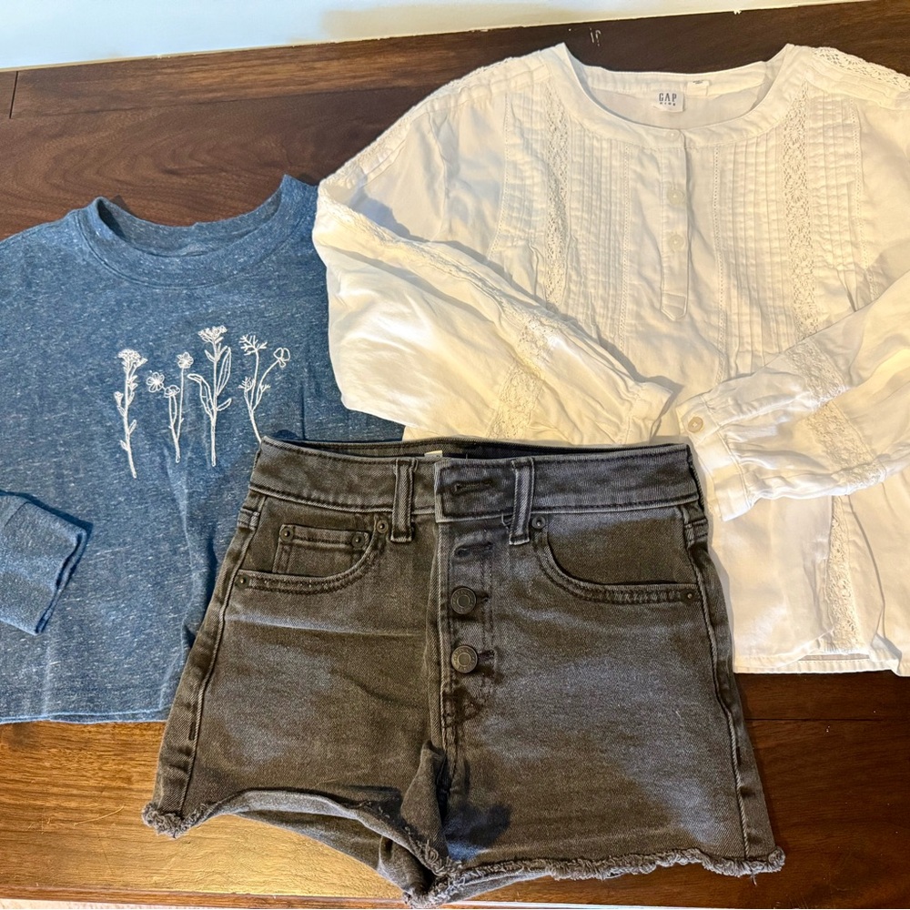 GAP White and Blue Long Sleeve Tees Casual Set